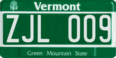 VT license plate ZJL009