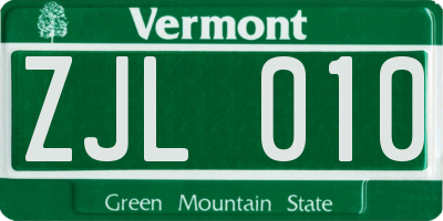 VT license plate ZJL010