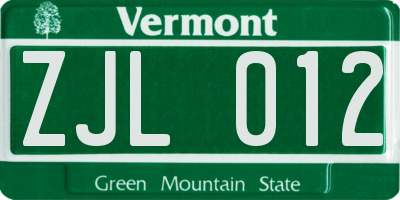 VT license plate ZJL012