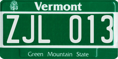 VT license plate ZJL013