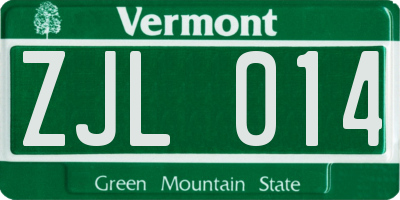 VT license plate ZJL014