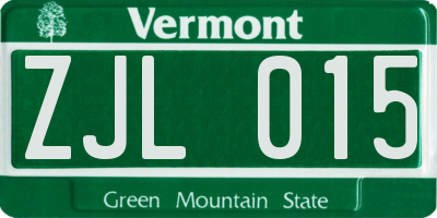 VT license plate ZJL015