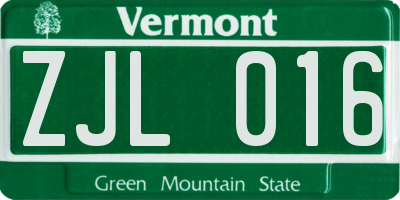 VT license plate ZJL016