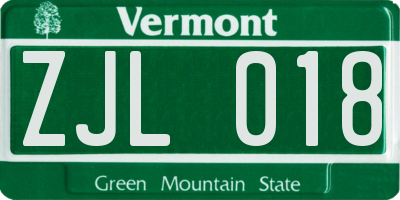 VT license plate ZJL018