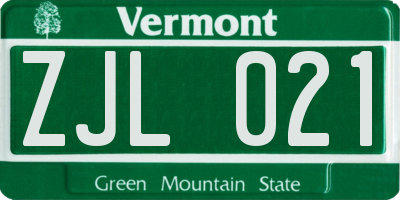 VT license plate ZJL021