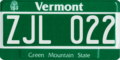 VT license plate ZJL022