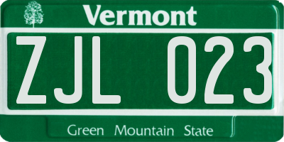 VT license plate ZJL023