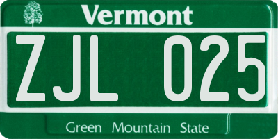VT license plate ZJL025