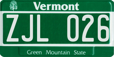 VT license plate ZJL026