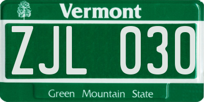 VT license plate ZJL030