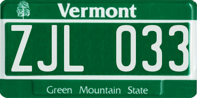 VT license plate ZJL033