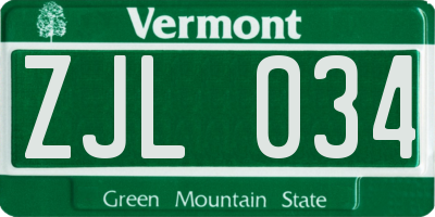 VT license plate ZJL034