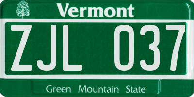 VT license plate ZJL037