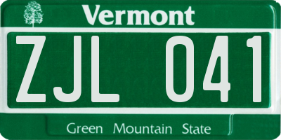 VT license plate ZJL041
