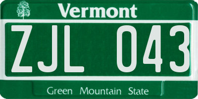 VT license plate ZJL043