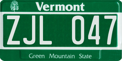VT license plate ZJL047