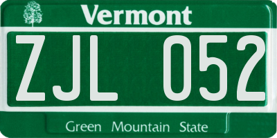 VT license plate ZJL052