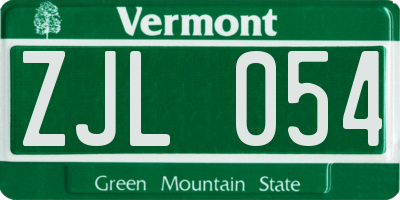 VT license plate ZJL054