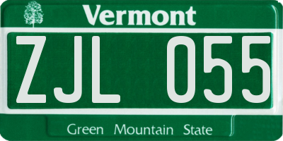 VT license plate ZJL055