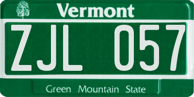 VT license plate ZJL057