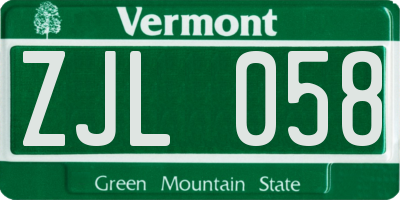 VT license plate ZJL058