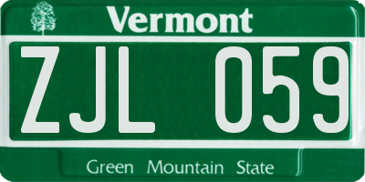 VT license plate ZJL059