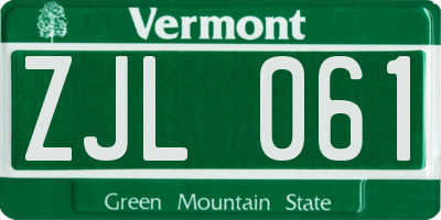 VT license plate ZJL061