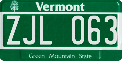 VT license plate ZJL063