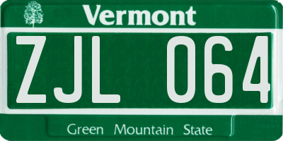 VT license plate ZJL064