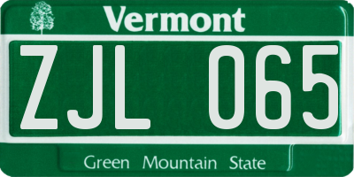 VT license plate ZJL065