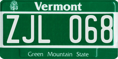 VT license plate ZJL068
