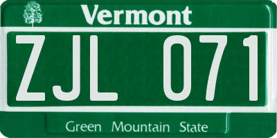 VT license plate ZJL071