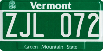 VT license plate ZJL072