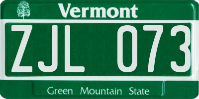 VT license plate ZJL073