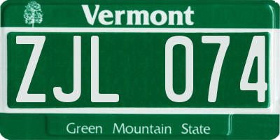 VT license plate ZJL074