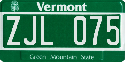 VT license plate ZJL075