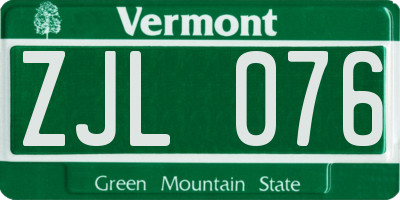 VT license plate ZJL076