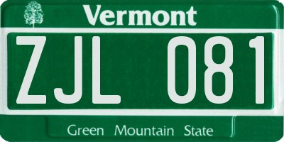 VT license plate ZJL081