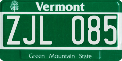 VT license plate ZJL085