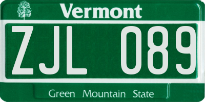 VT license plate ZJL089