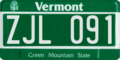 VT license plate ZJL091