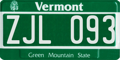 VT license plate ZJL093