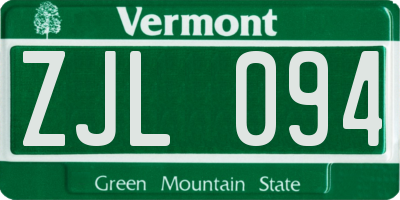 VT license plate ZJL094
