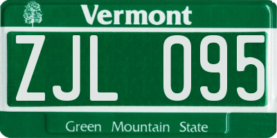 VT license plate ZJL095