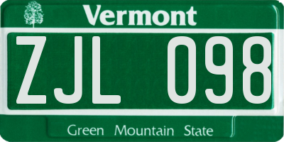 VT license plate ZJL098