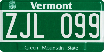 VT license plate ZJL099