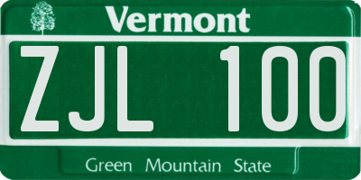 VT license plate ZJL100