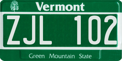 VT license plate ZJL102