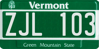 VT license plate ZJL103