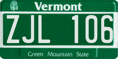 VT license plate ZJL106